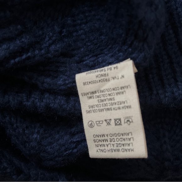 FRNCH Paris Women's Blue Scalloped Knit Chunky Turtle Neck Sweater size S/M - Picture 5 of 8